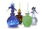 Large Blue, Green and Clear Decorative Perfume Glass Bottles
